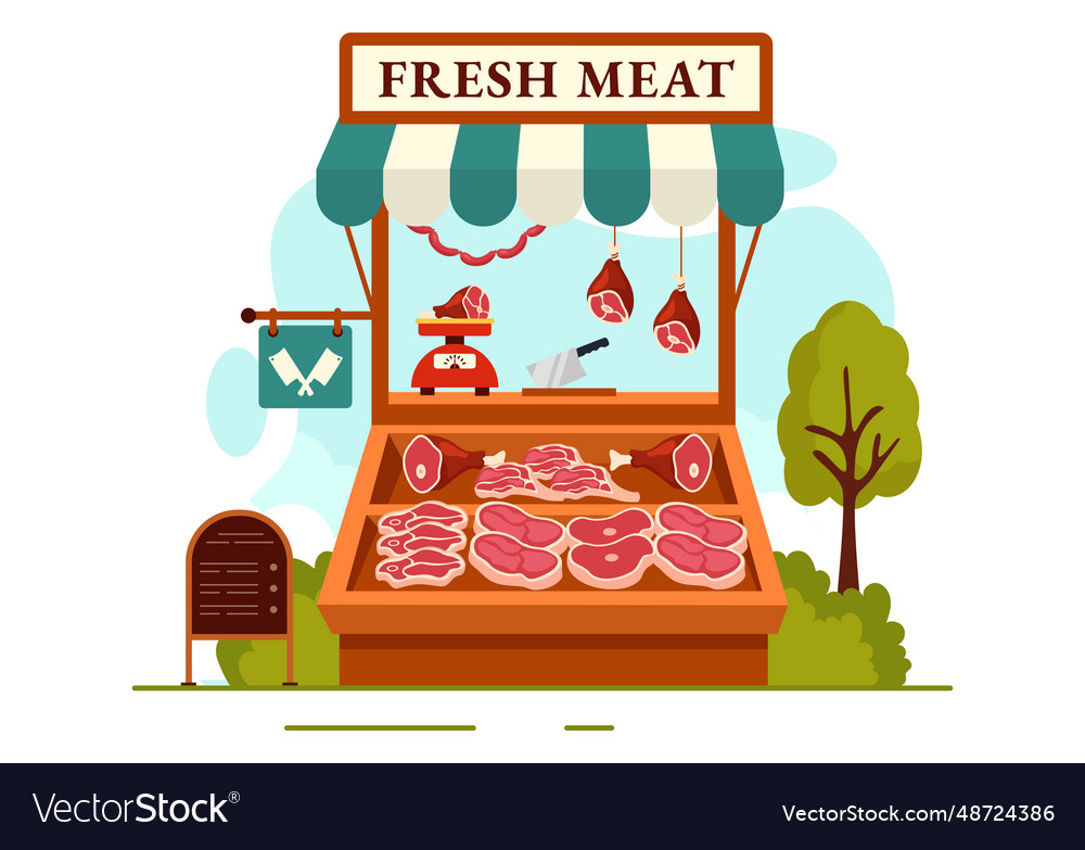 Meat shop or market with various fresh meats