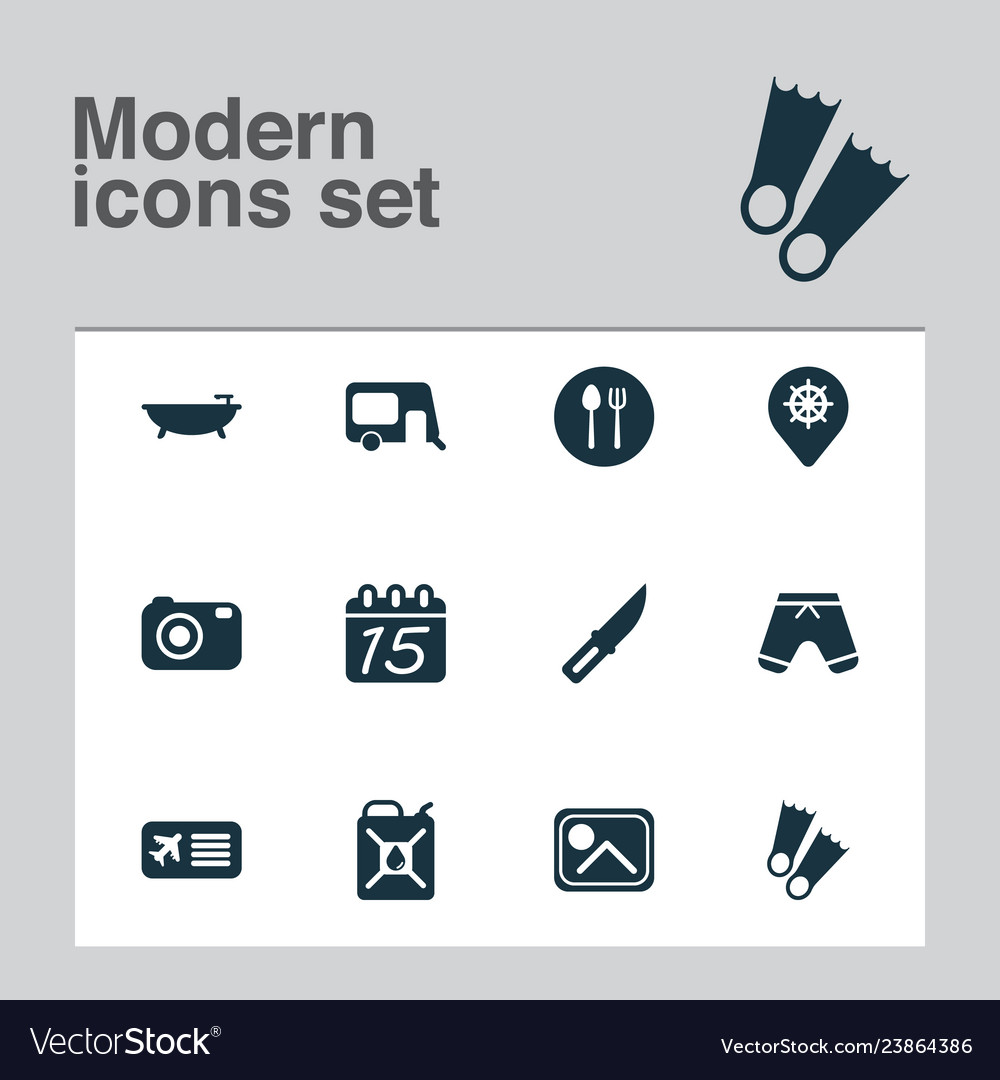 Tourism icons set with airplane ticket shorts