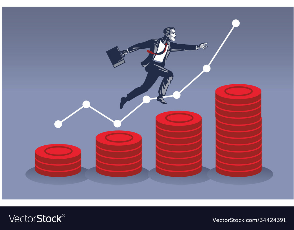 Businessman jumps among pile