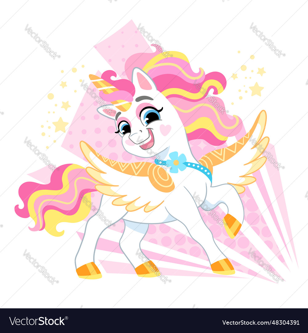 Cute cartoon character happy unicorn Royalty Free Vector