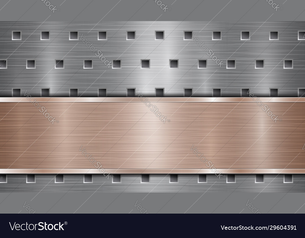 Metal background with holes and a polished plate