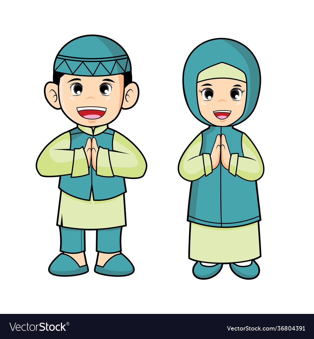 Moslem kids cartoon Royalty Free Vector Image - VectorStock