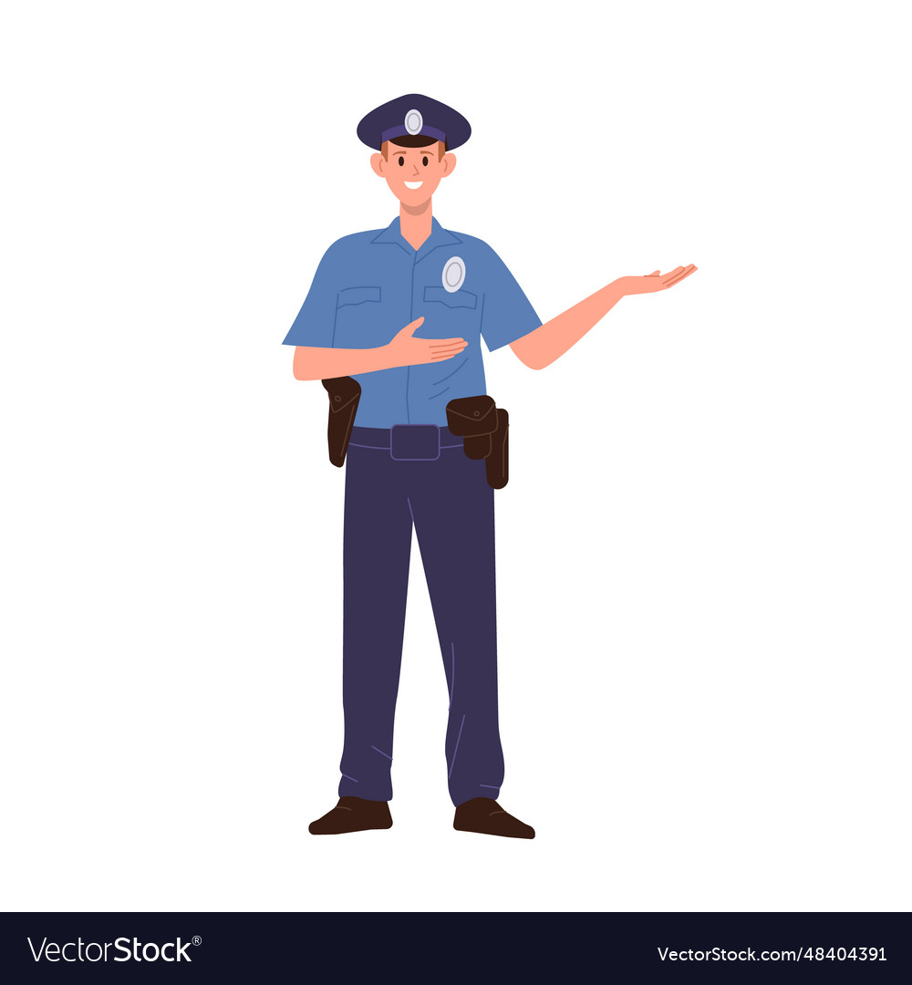 Police officer cartoon character wearing uniform Vector Image