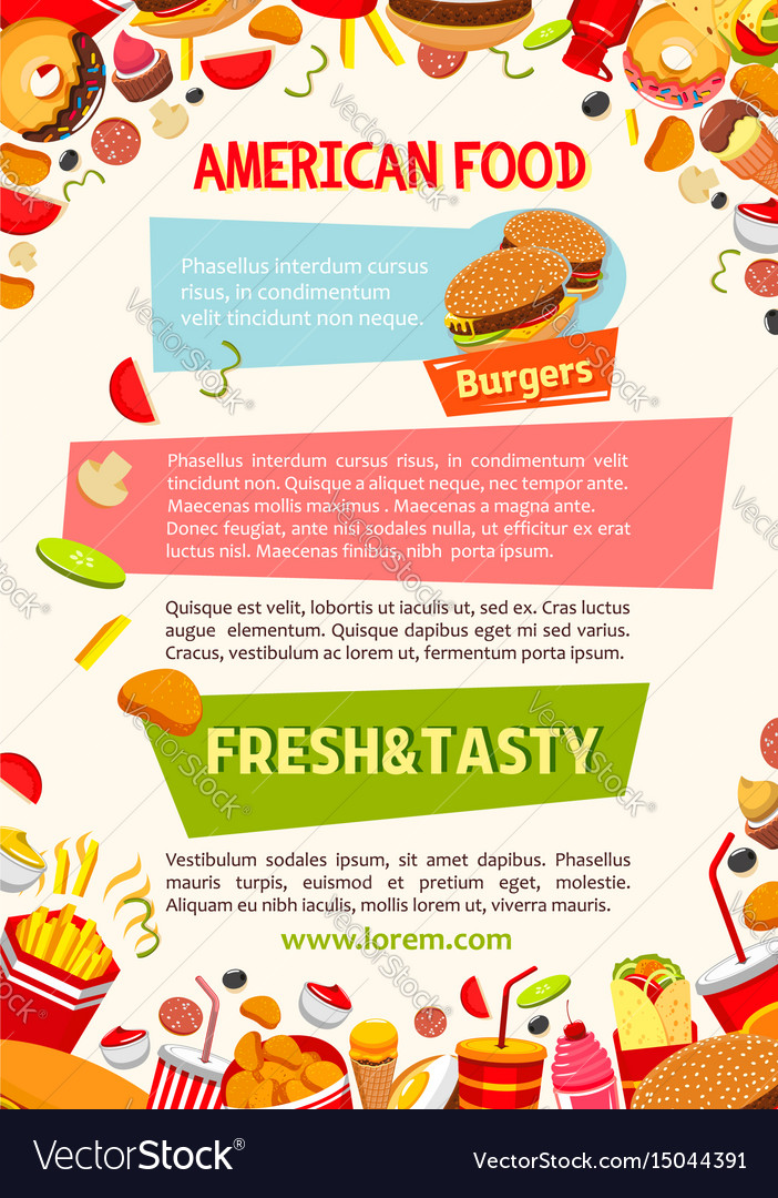 Poster of fast food snacks and meals Royalty Free Vector