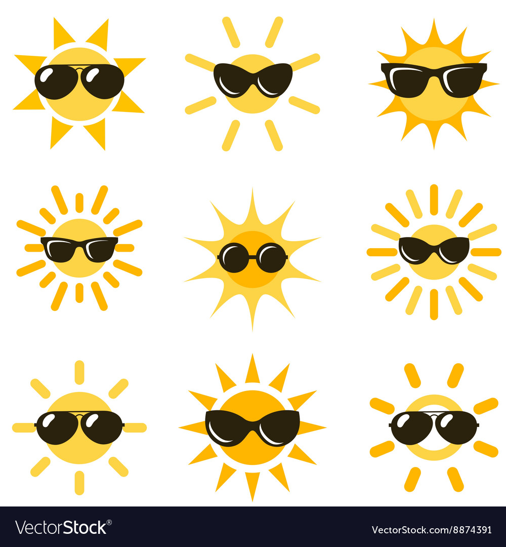 Sun icons with black sunglasses Royalty Free Vector Image