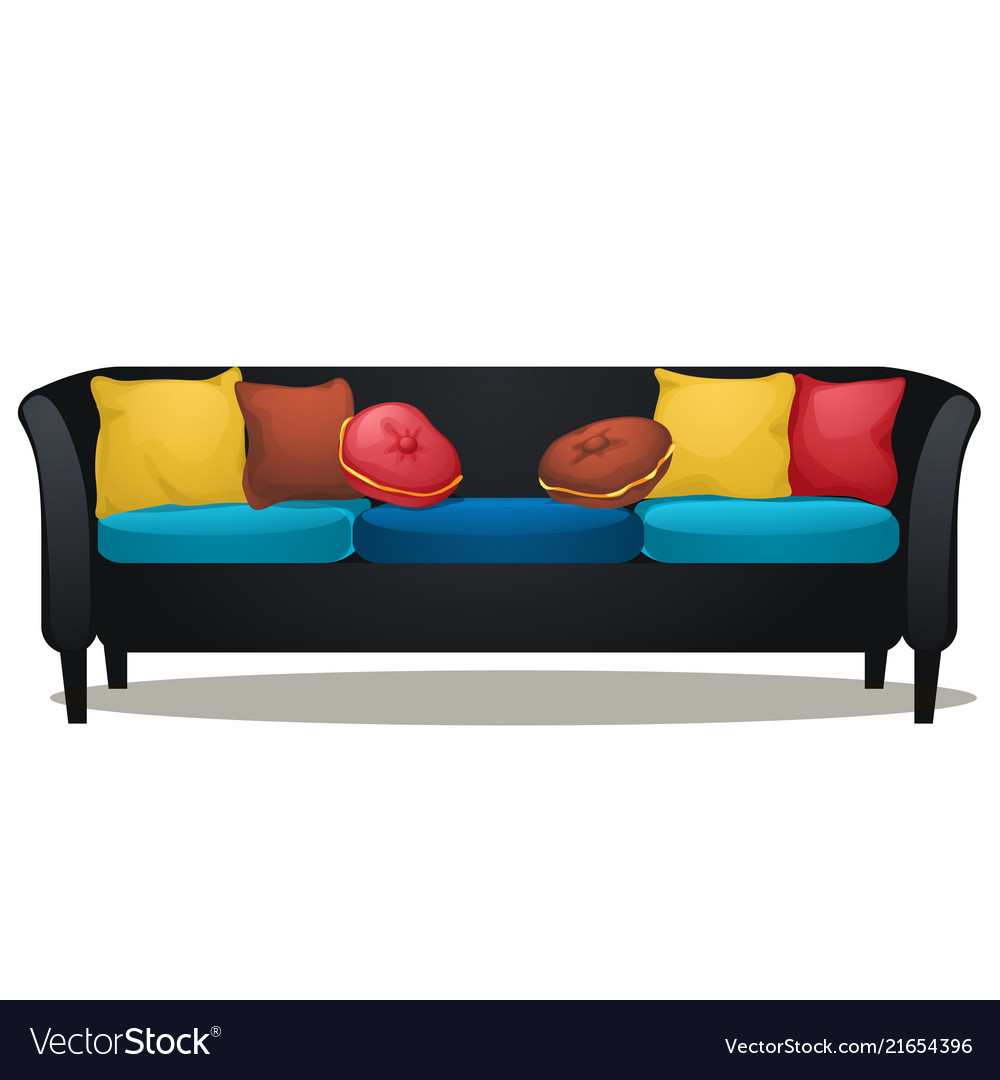 black sofa with coloured cushions