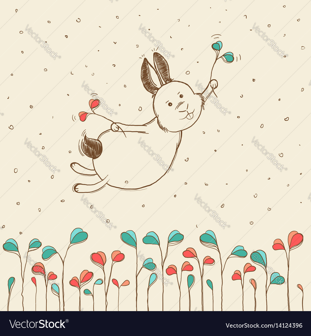 Hand-drawn flying bunny