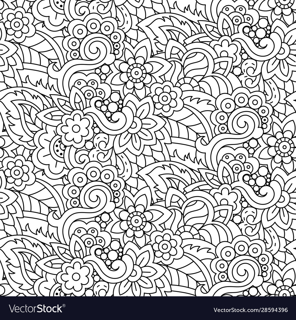 Hand drawn line seamless abstract colored