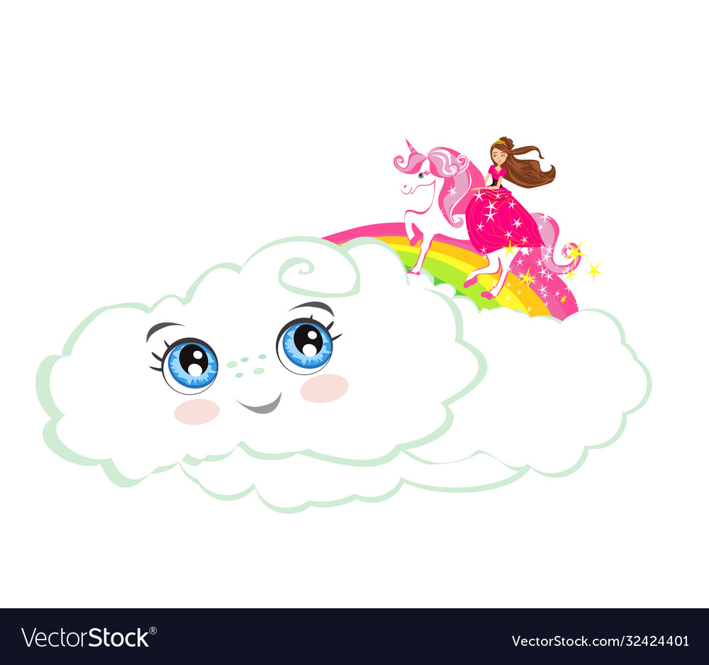 Beautiful princess on a unicorn flying