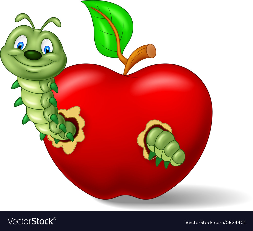 Caterpillar eat apple Royalty Free Vector Image