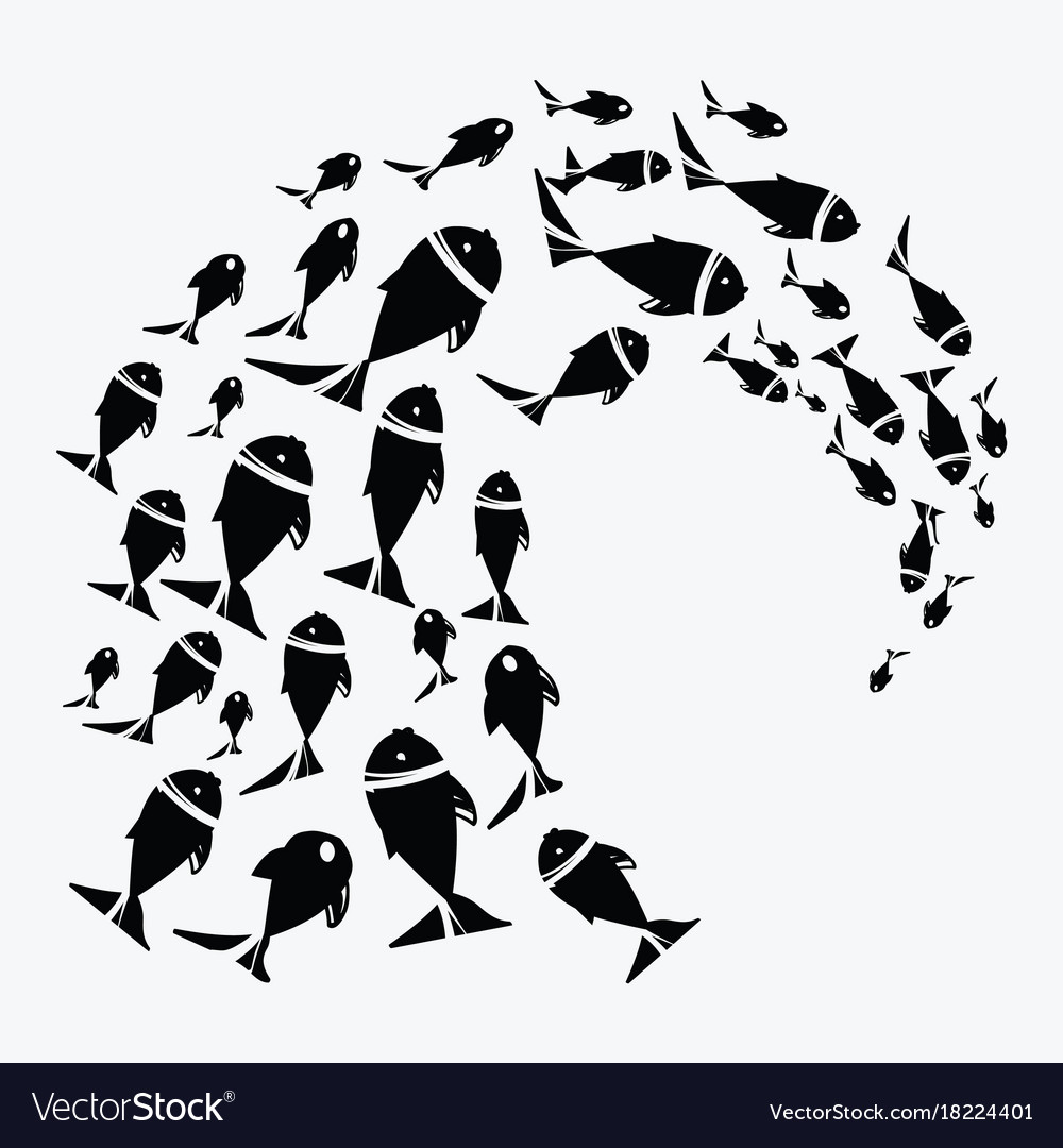 Download School of fish a group of silhouette fish swim in Vector Image