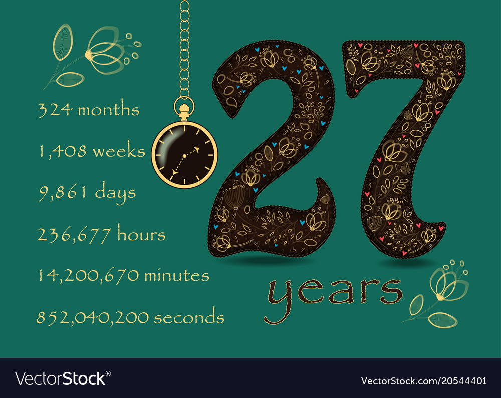 time counting card number 27 and pocket watch vector image card and pocket