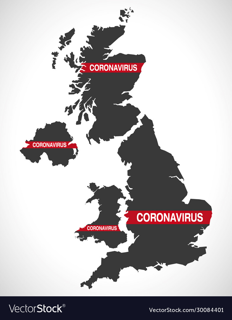 United kingdom map with coronavirus warning