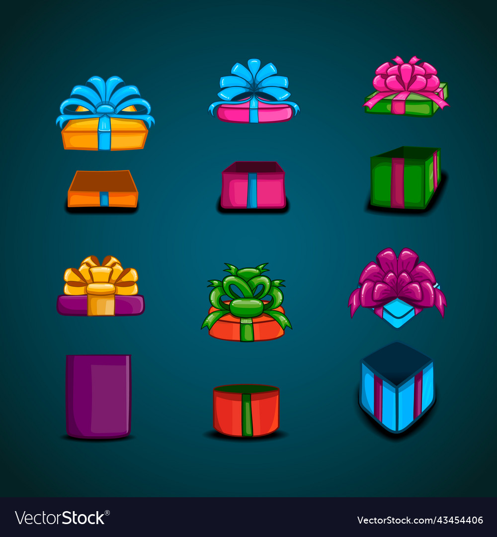 Big set with open gift box a surprise Royalty Free Vector