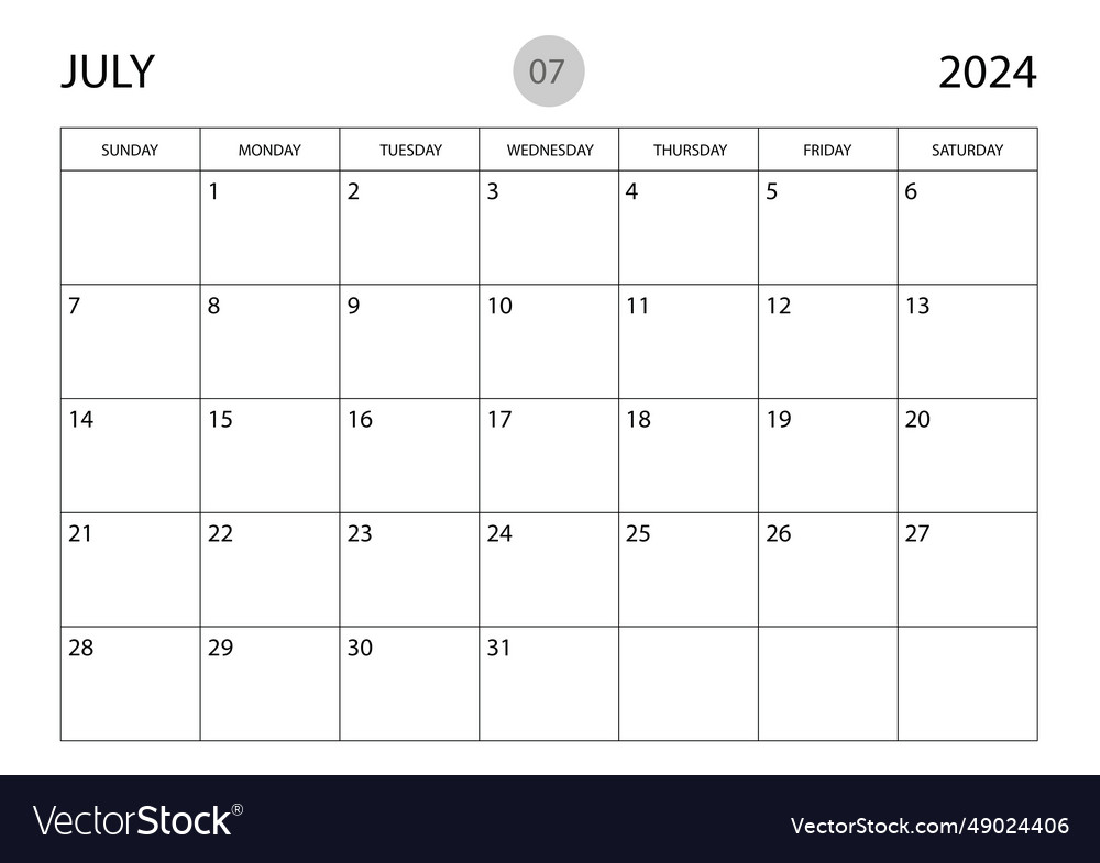 July 2024 year planner template calendar Vector Image