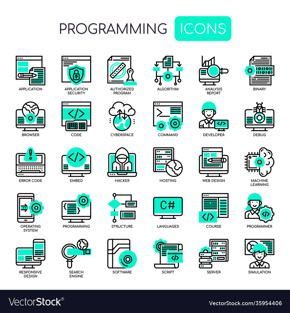 Programming thin line and pixel perfect icons Vector Image
