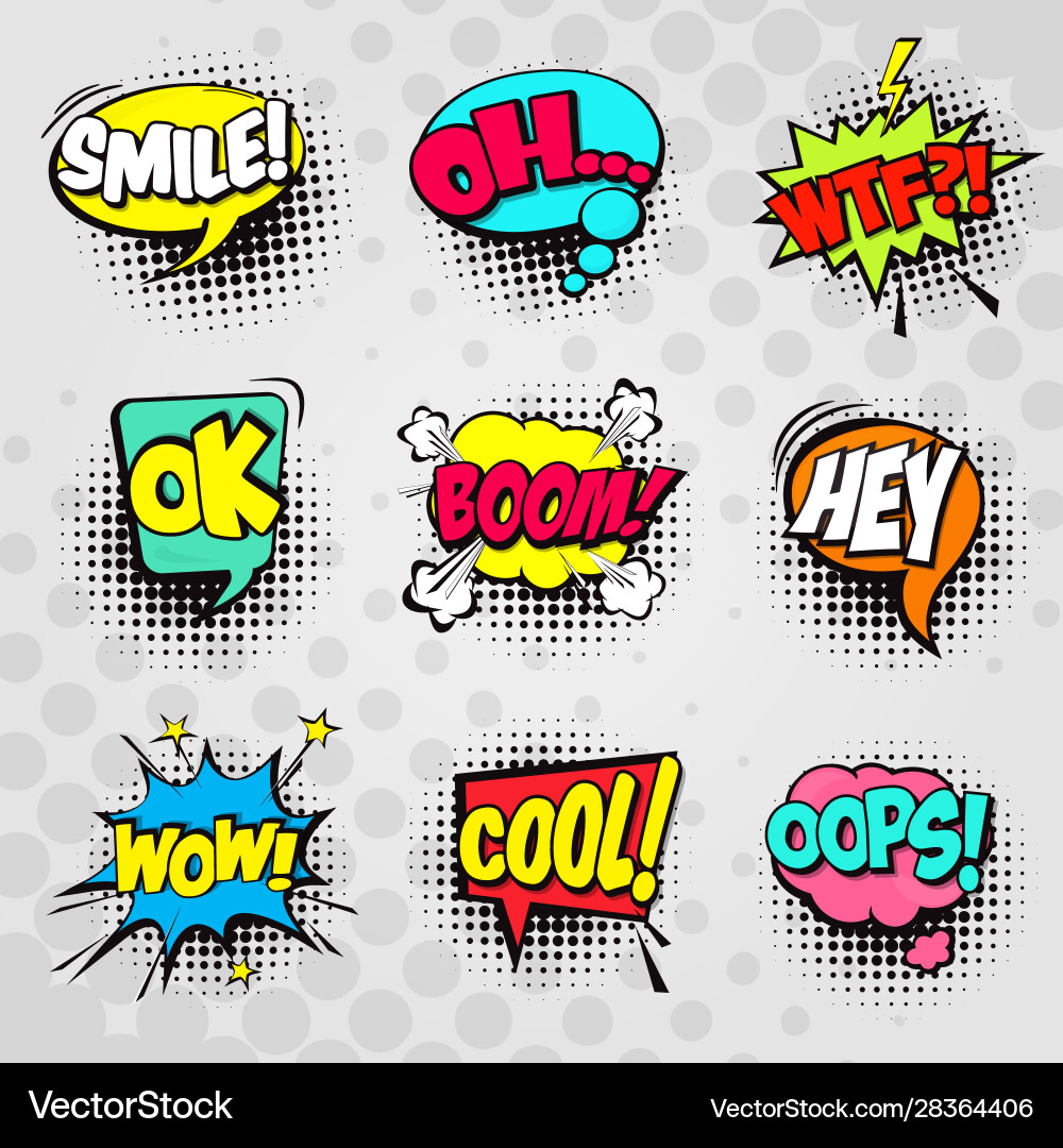 Retro comic bubble speech set Royalty Free Vector Image