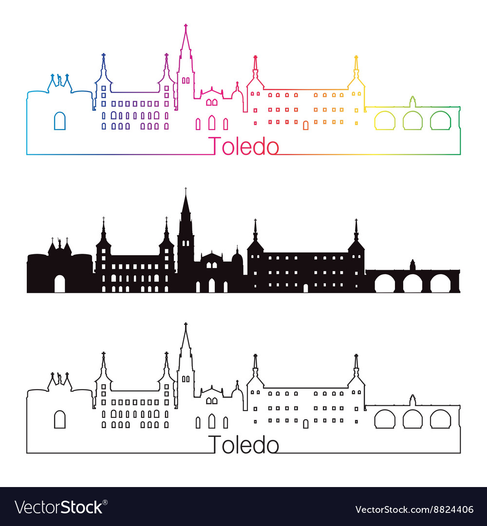 Toledo skyline linear style with rainbow Vector Image