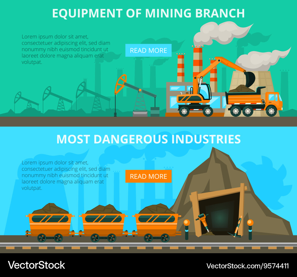 Coal mining 2 flat interactive banners Royalty Free Vector