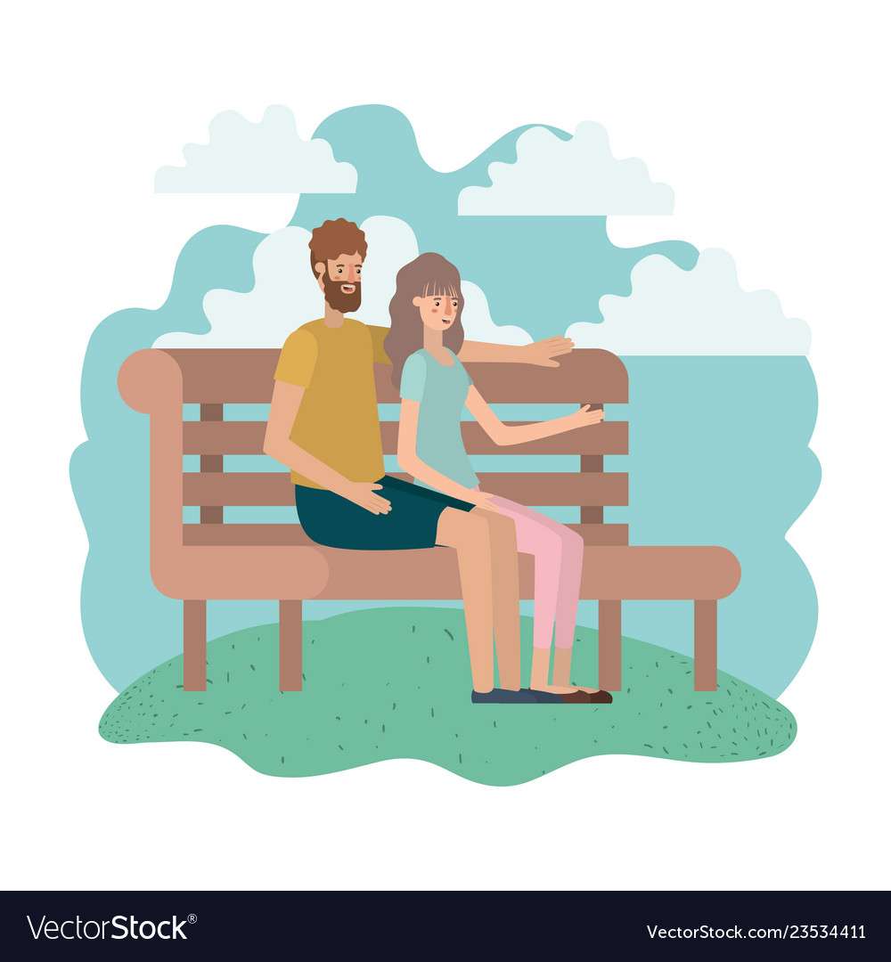 Couple sitting in park chair avatar character