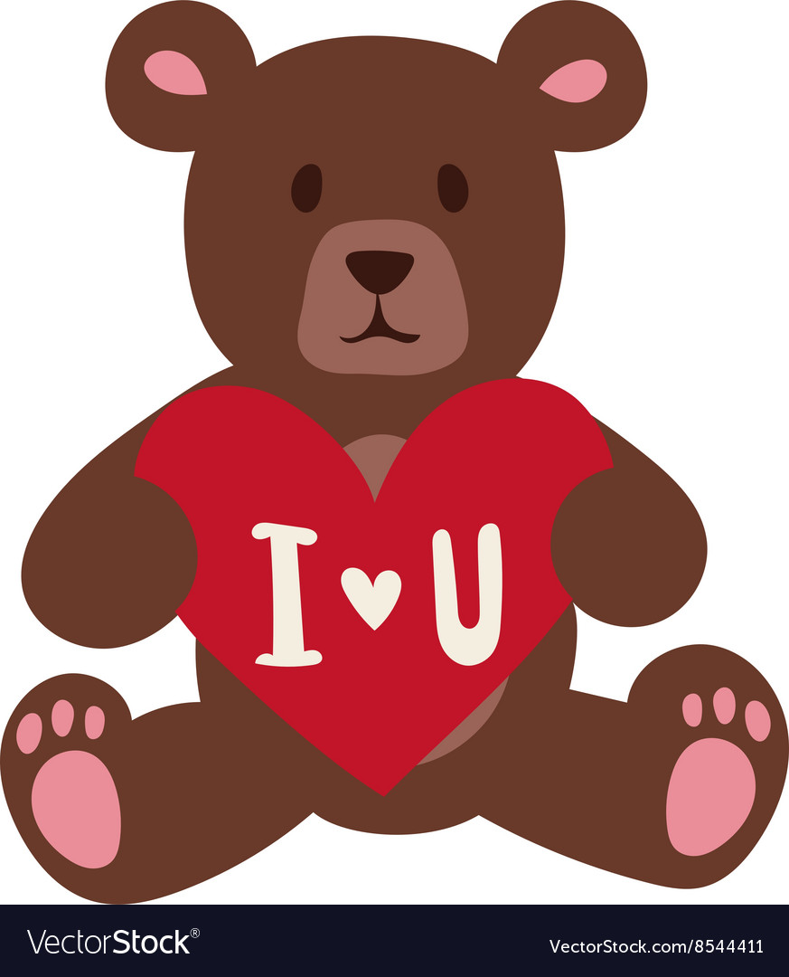 Gift bear holding a red heart isolated on white Vector Image