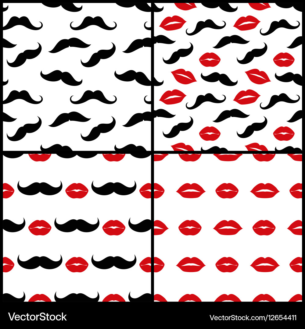 Lips and mustaches seamless patterns set Vector Image
