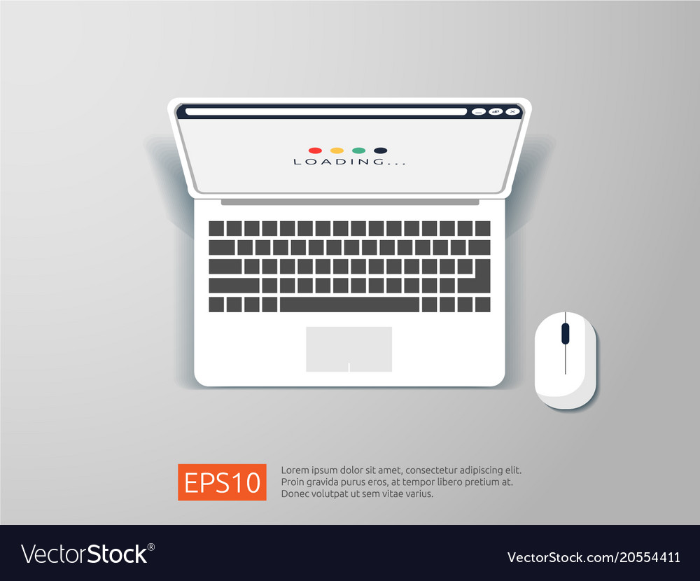 Loading page browser on top view laptop screen Vector Image