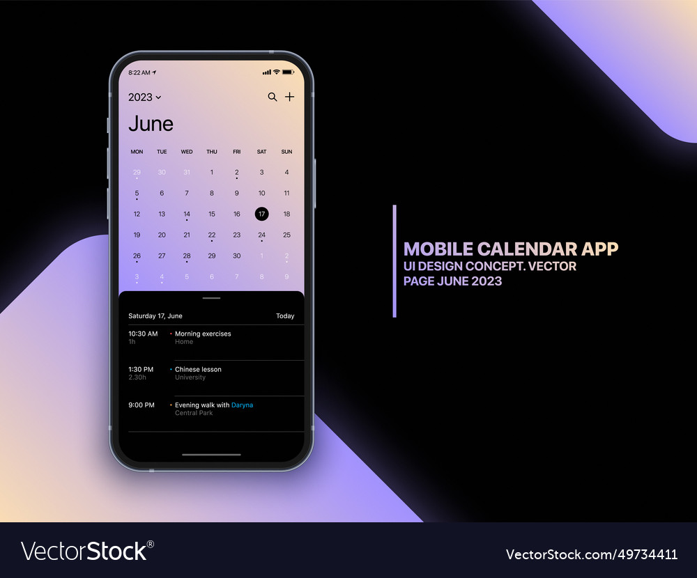 Mobile app calendar 2023 with to do list