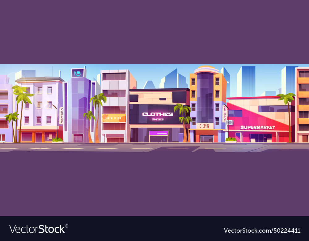 Modern City Street With Shops And Road Royalty Free Vector