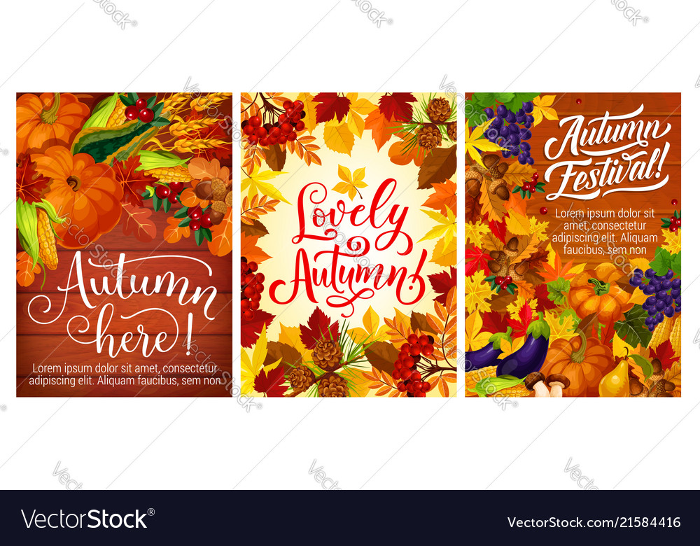 Autumn festival or party posters with fall harvest