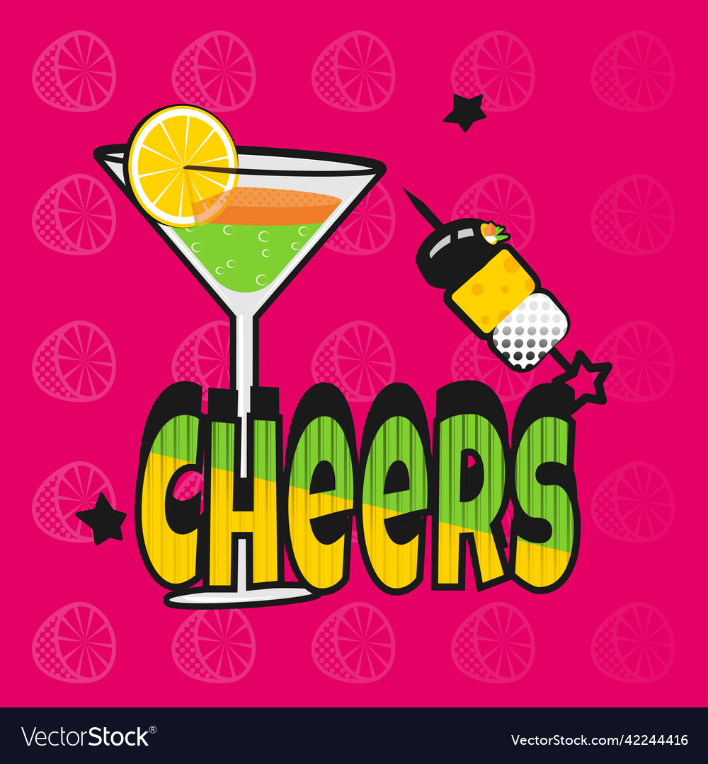 Glass with cocktail and canape cheers party Vector Image