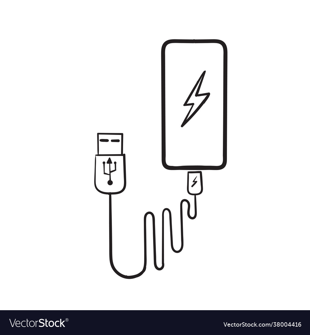 Hand drawn doodle usb cable and charging icon Vector Image