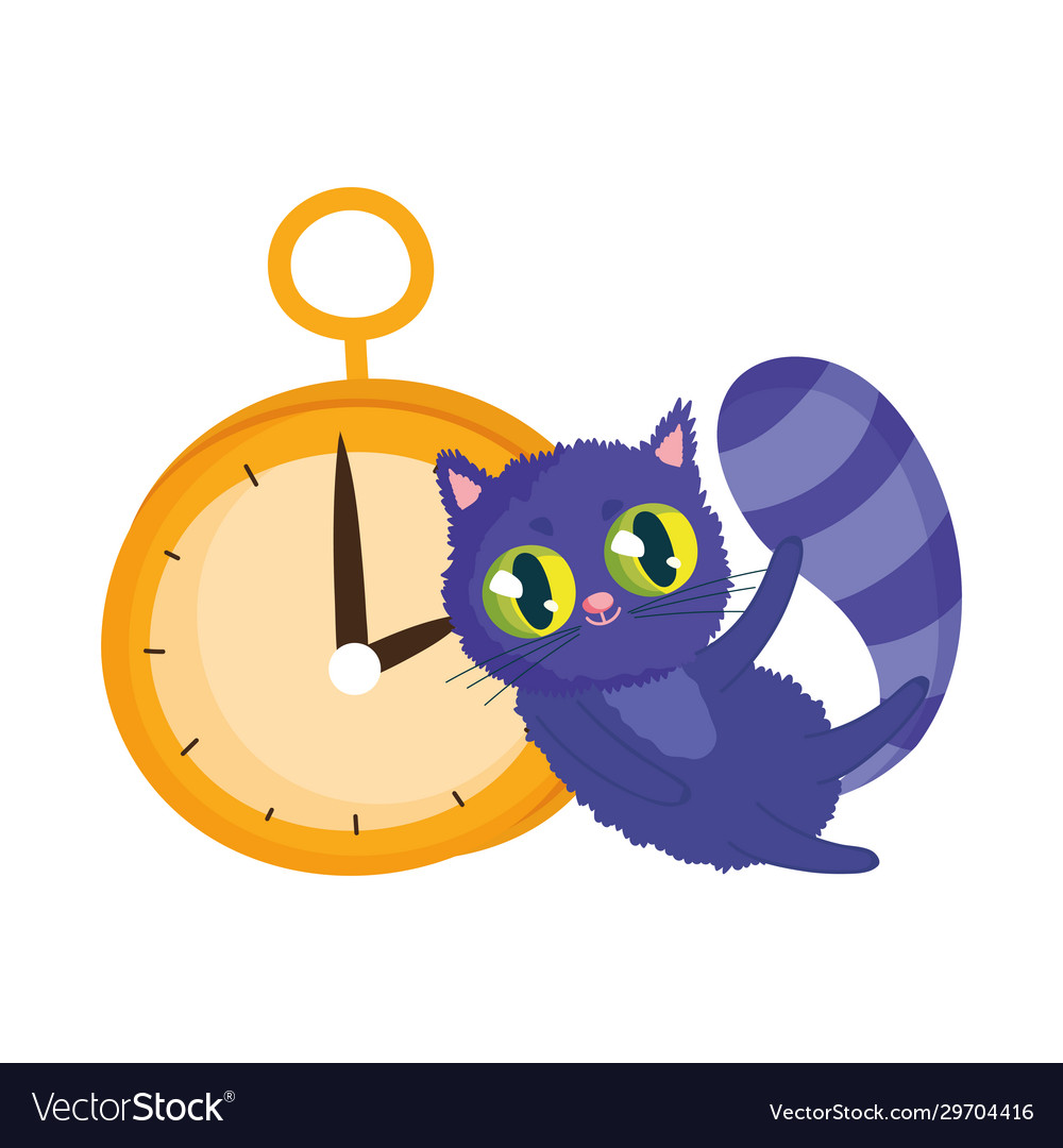 Wonderland cat and clock cartoon character