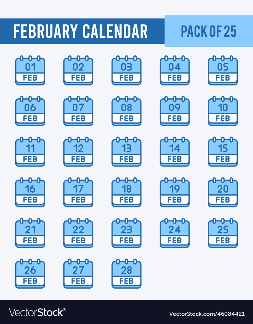 25 february calendar two color icons pack Vector Image