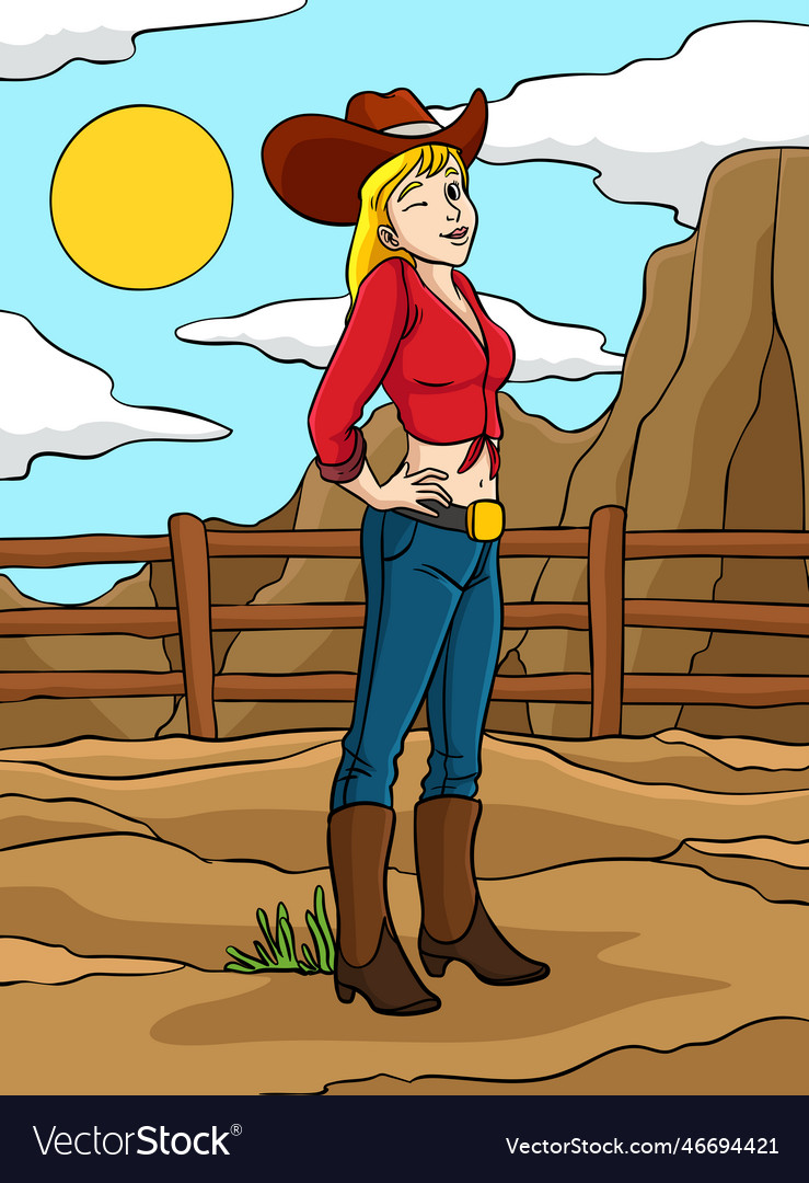 Cowgirl profession colored cartoon Royalty Free Vector Image