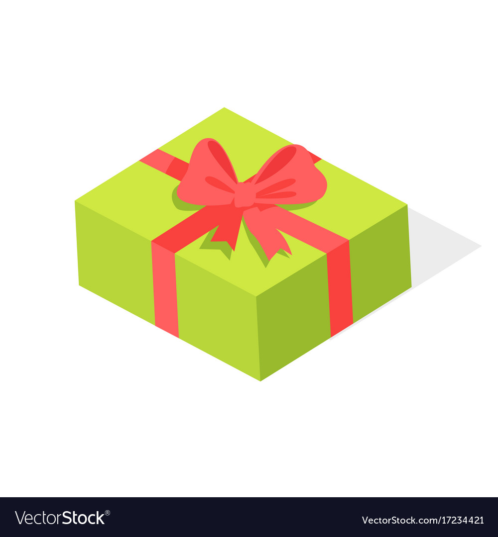 Green gift box with red bow isolated