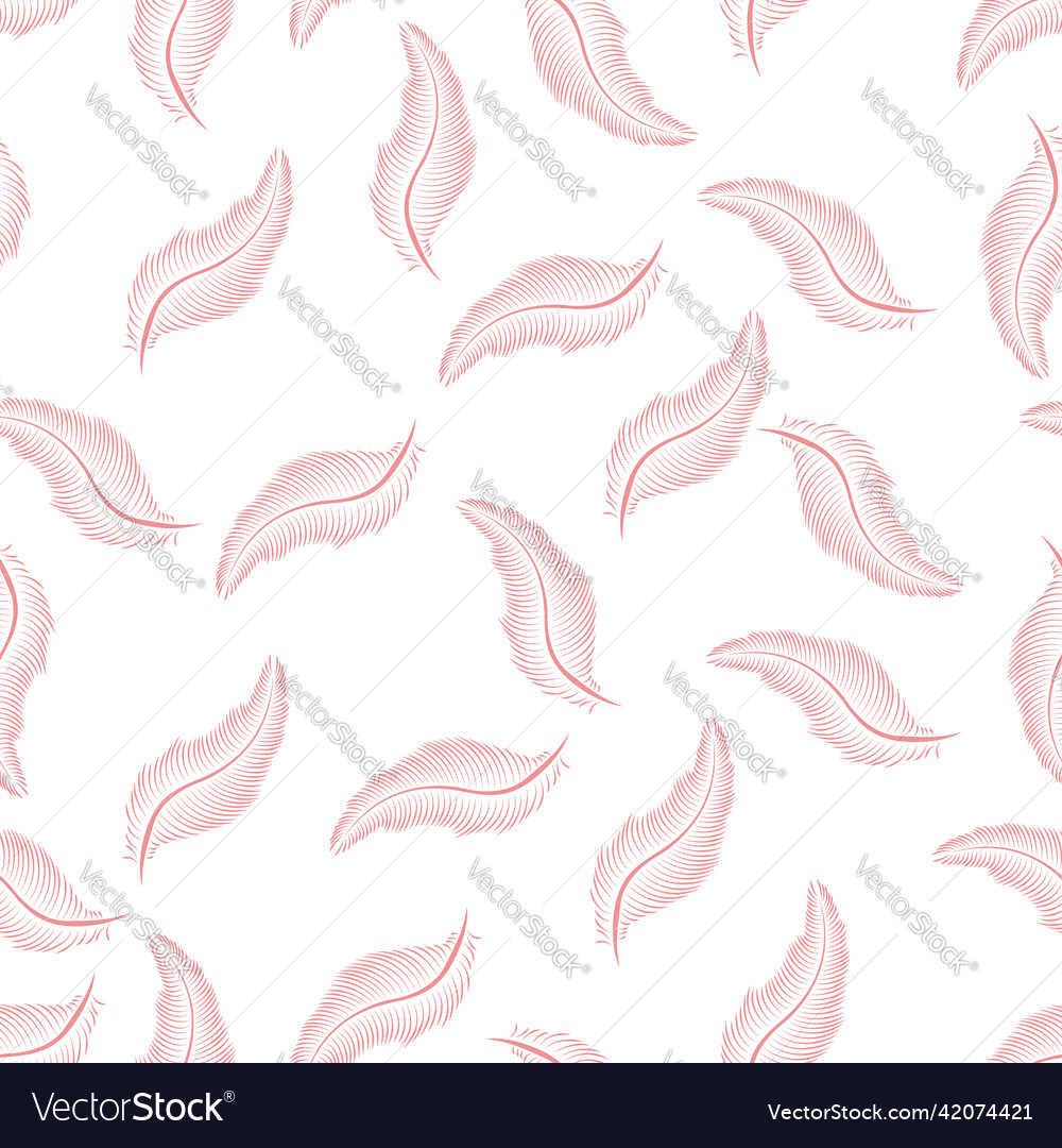 Hand drawn pink feather seamless pattern