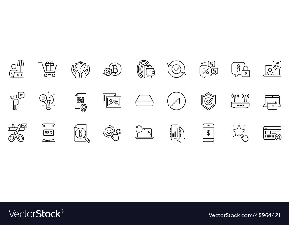 Icons pack as qr code music and favorite line vector image Icons pack as qr code music and favorite line