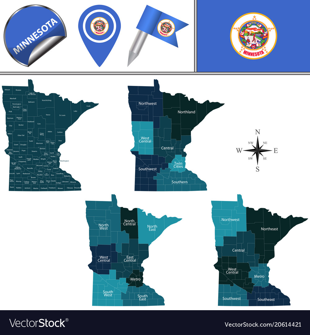 Map of minnesota with regions Royalty Free Vector Image