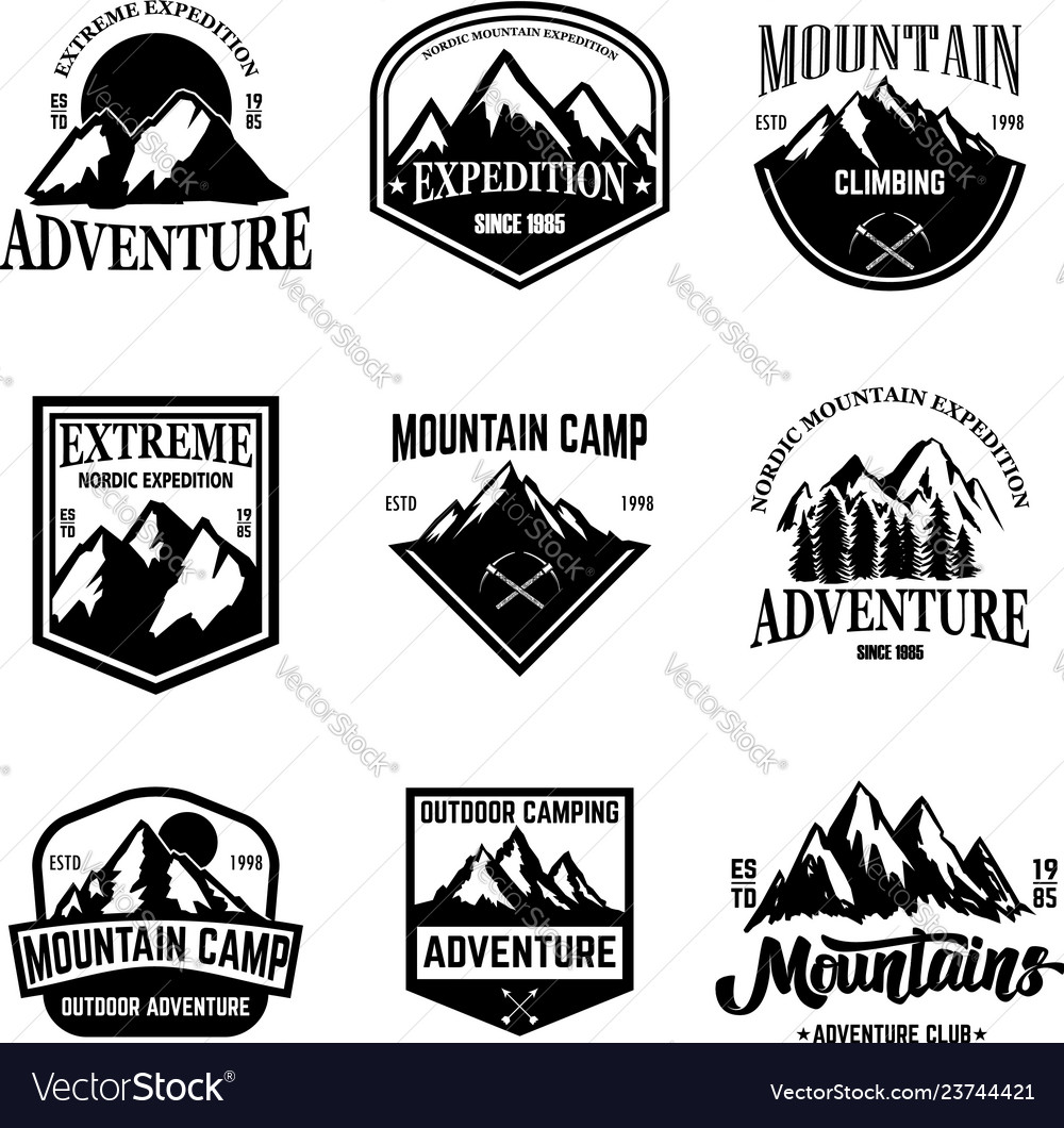 Set mountain tourism emblems design element Vector Image