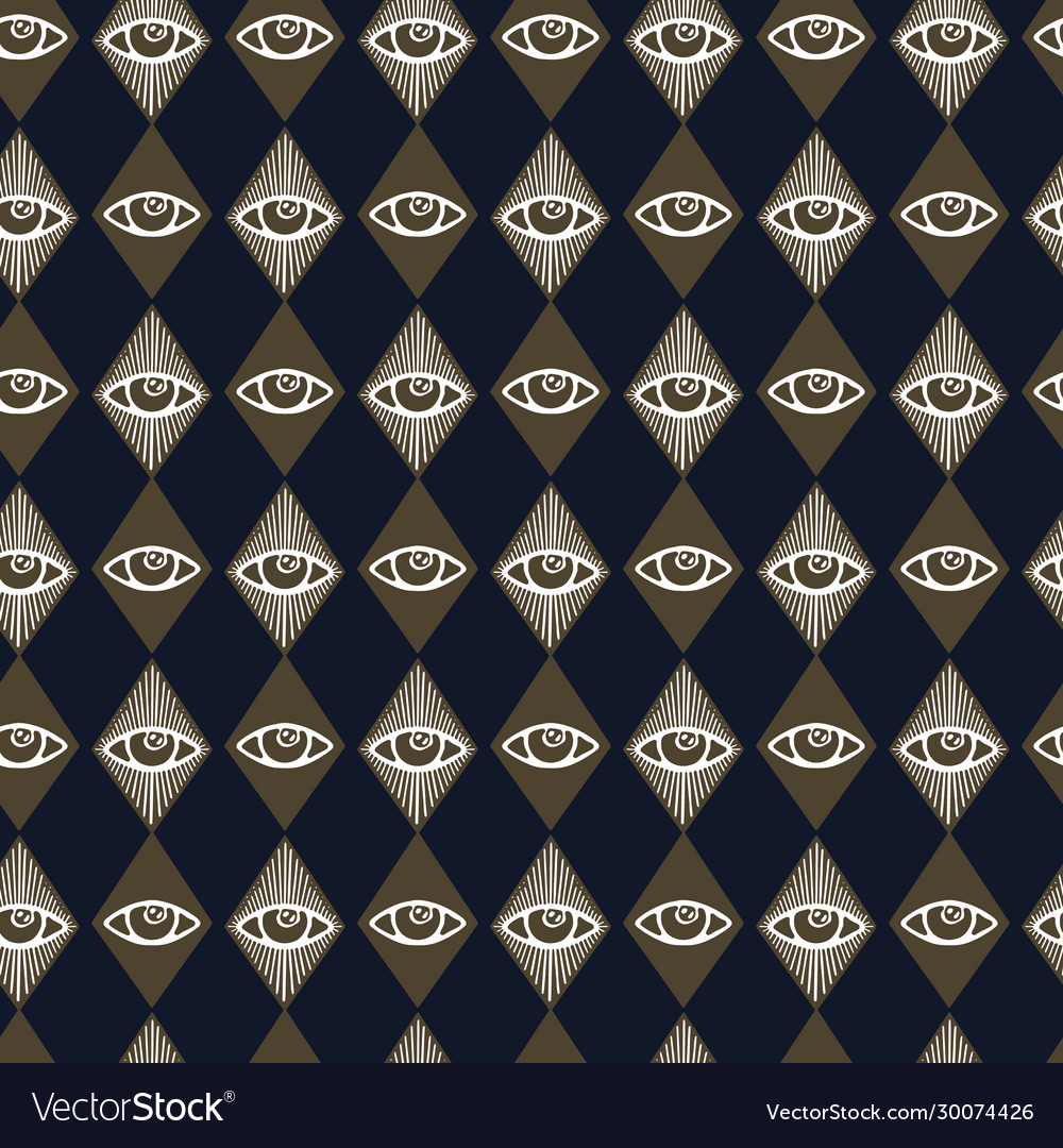 Dark hand drawn magic third eye seamless pattern