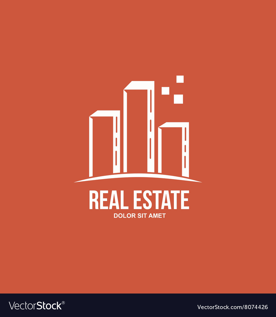 Flat real estate red skyscraper building logo