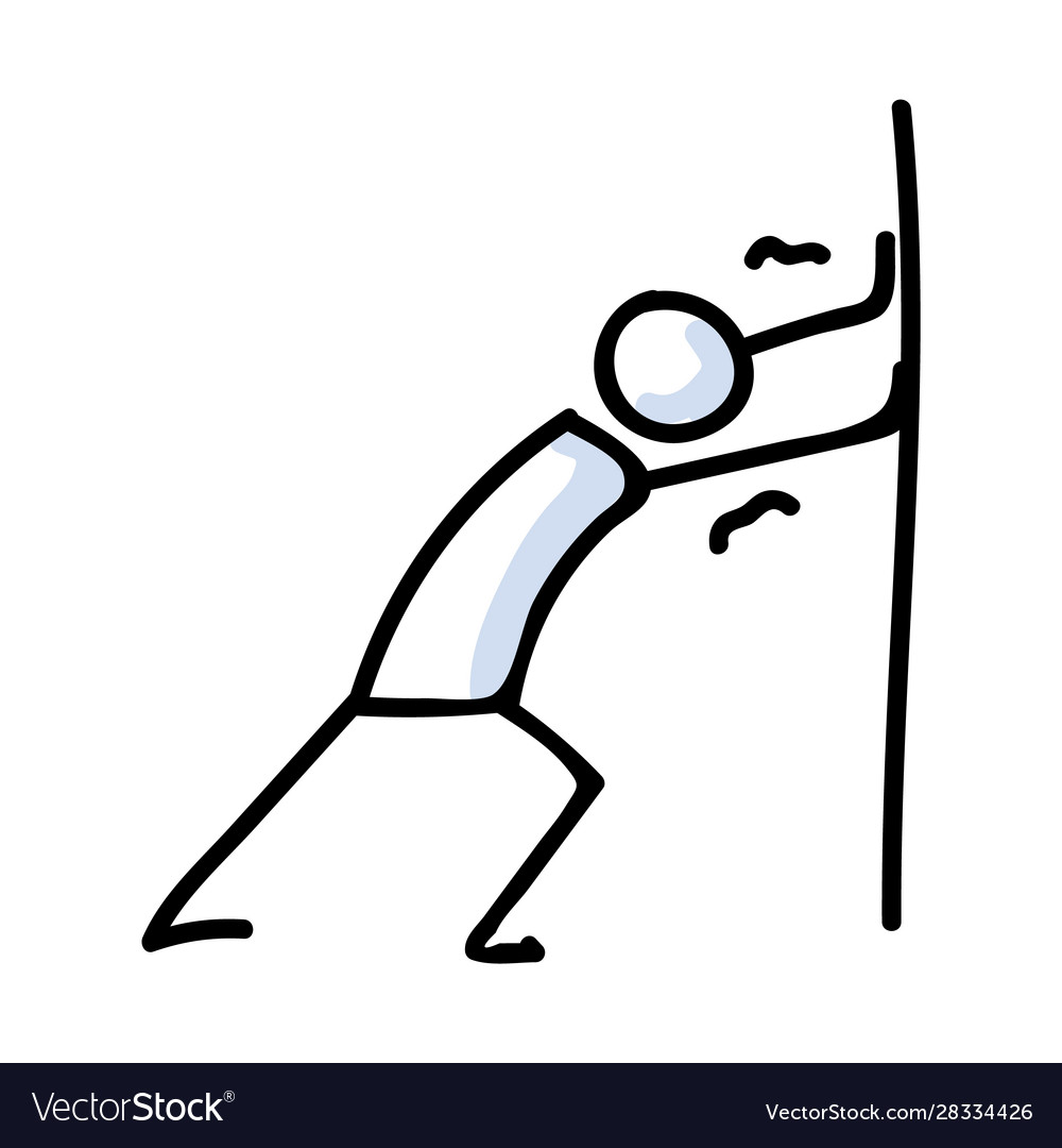 Hand drawn stick figure pushing wall pose concept Vector Image