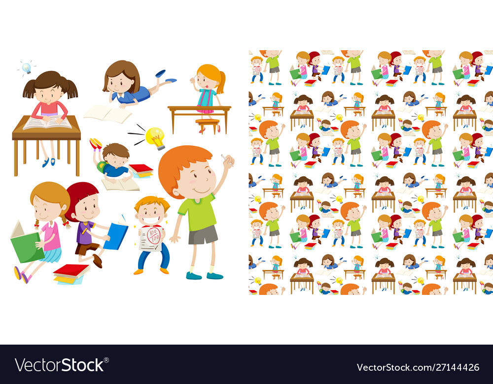 Kids at School Seamless Pattern