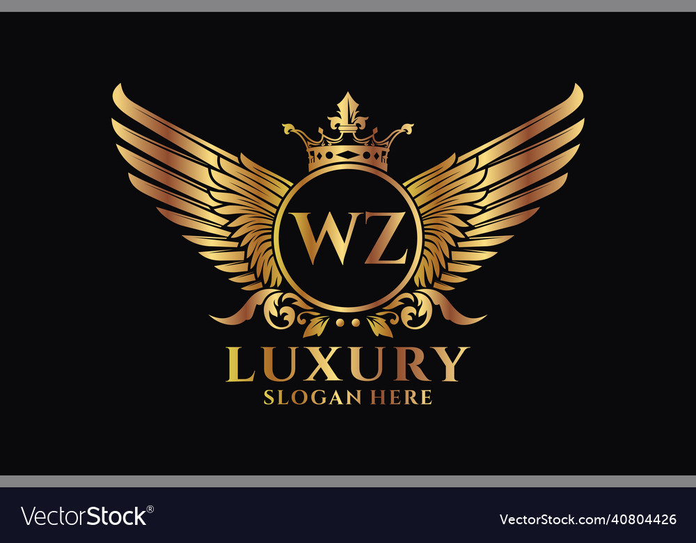 Luxury royal wing letter wz crest gold color logo