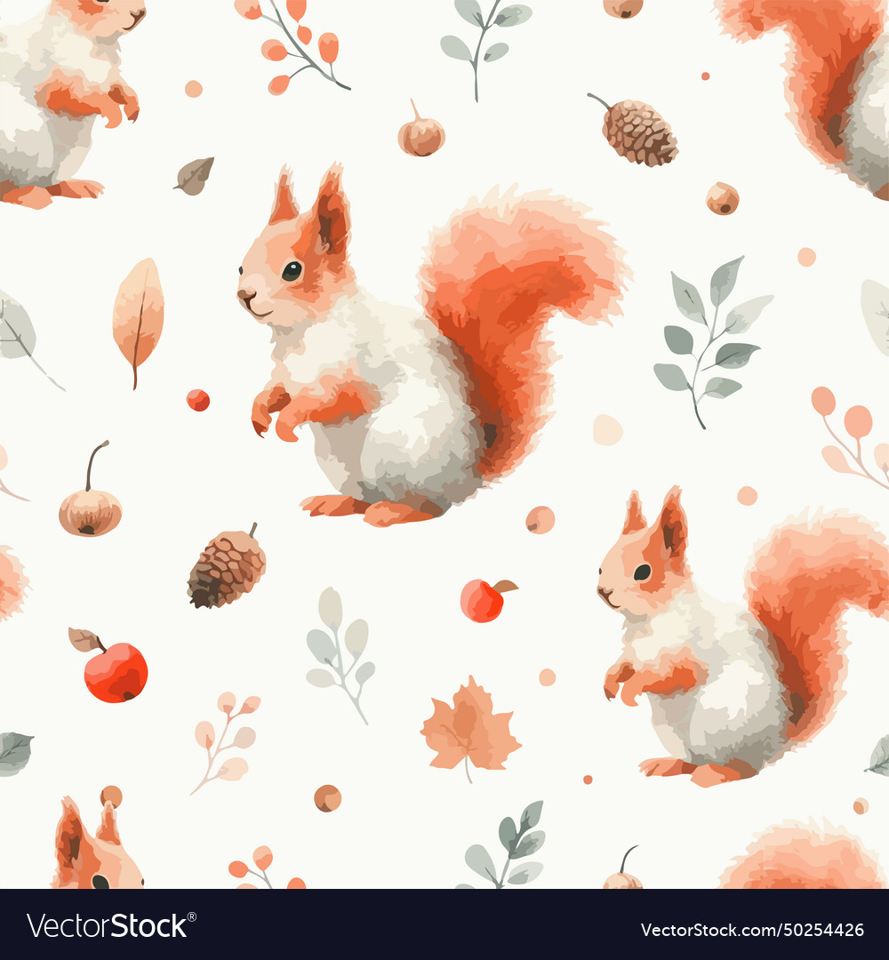 Seamless pattern with cute squirrel hand drawn