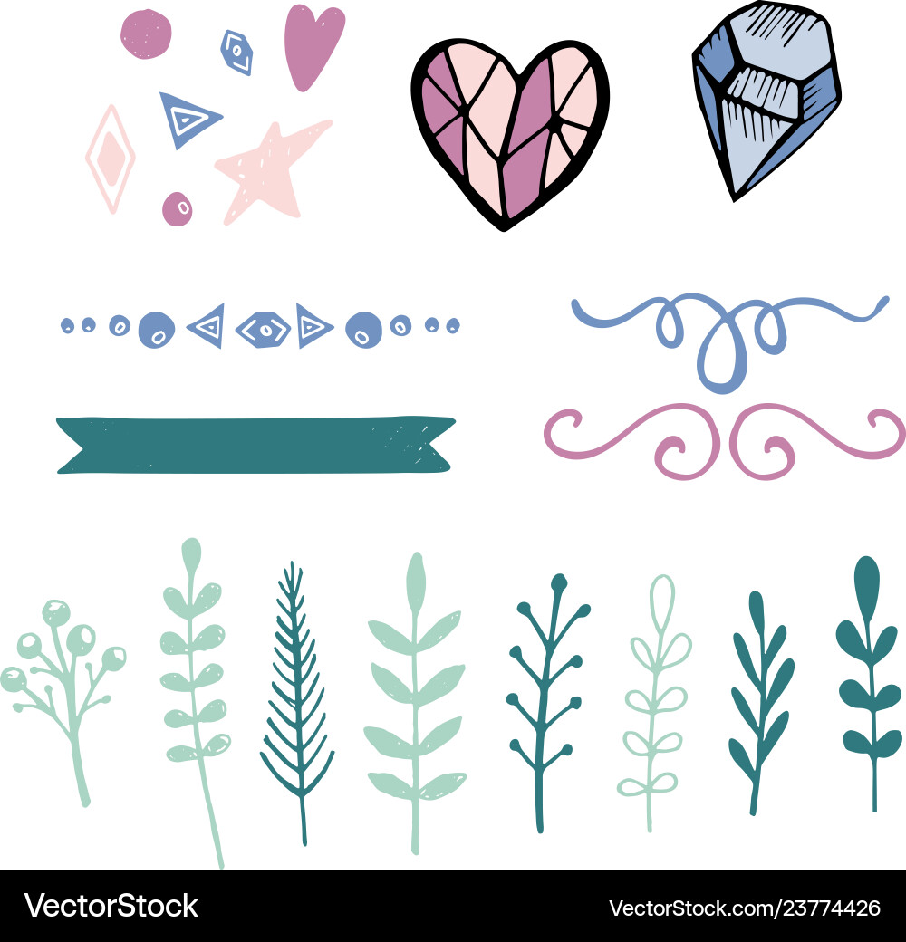 Set hand drawn decorative elements Royalty Free Vector Image