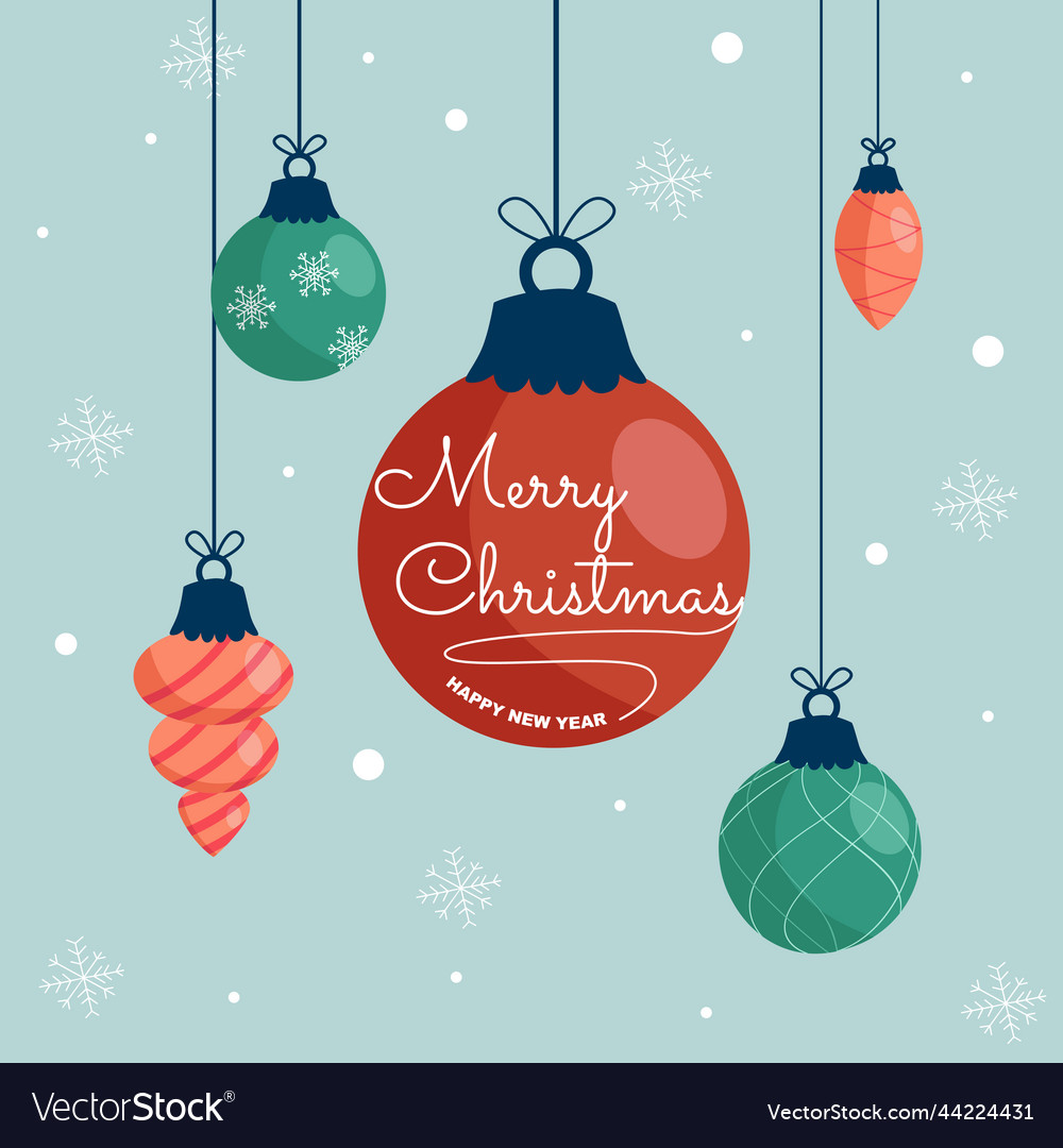 Christmas tree ornaments on greeting card Vector Image