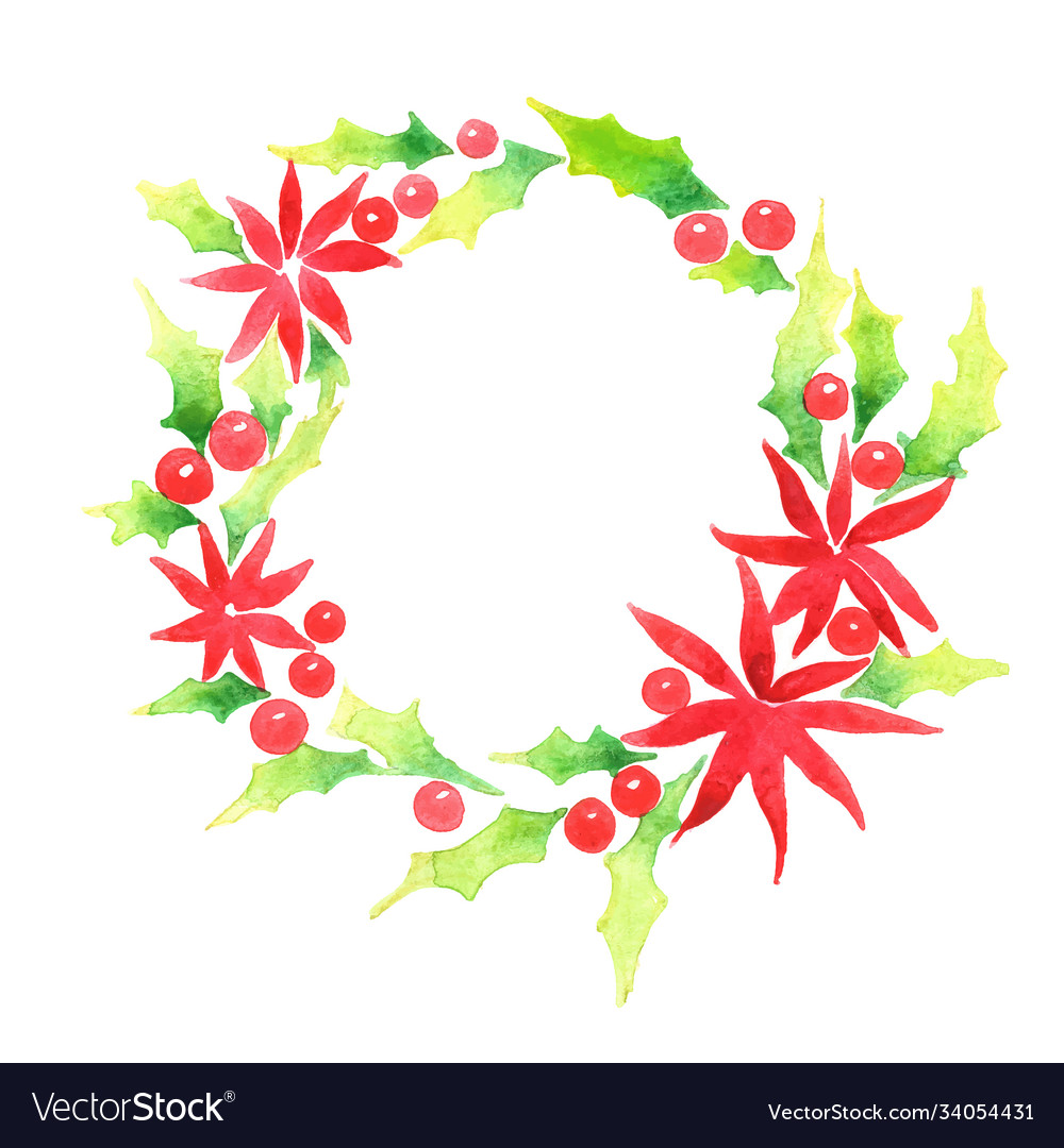 Holly christmas wreath watercolor