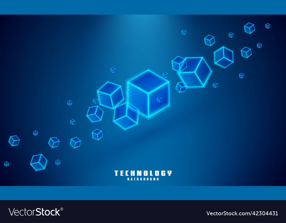 Realistic 3d cubes with blue glowing on dark